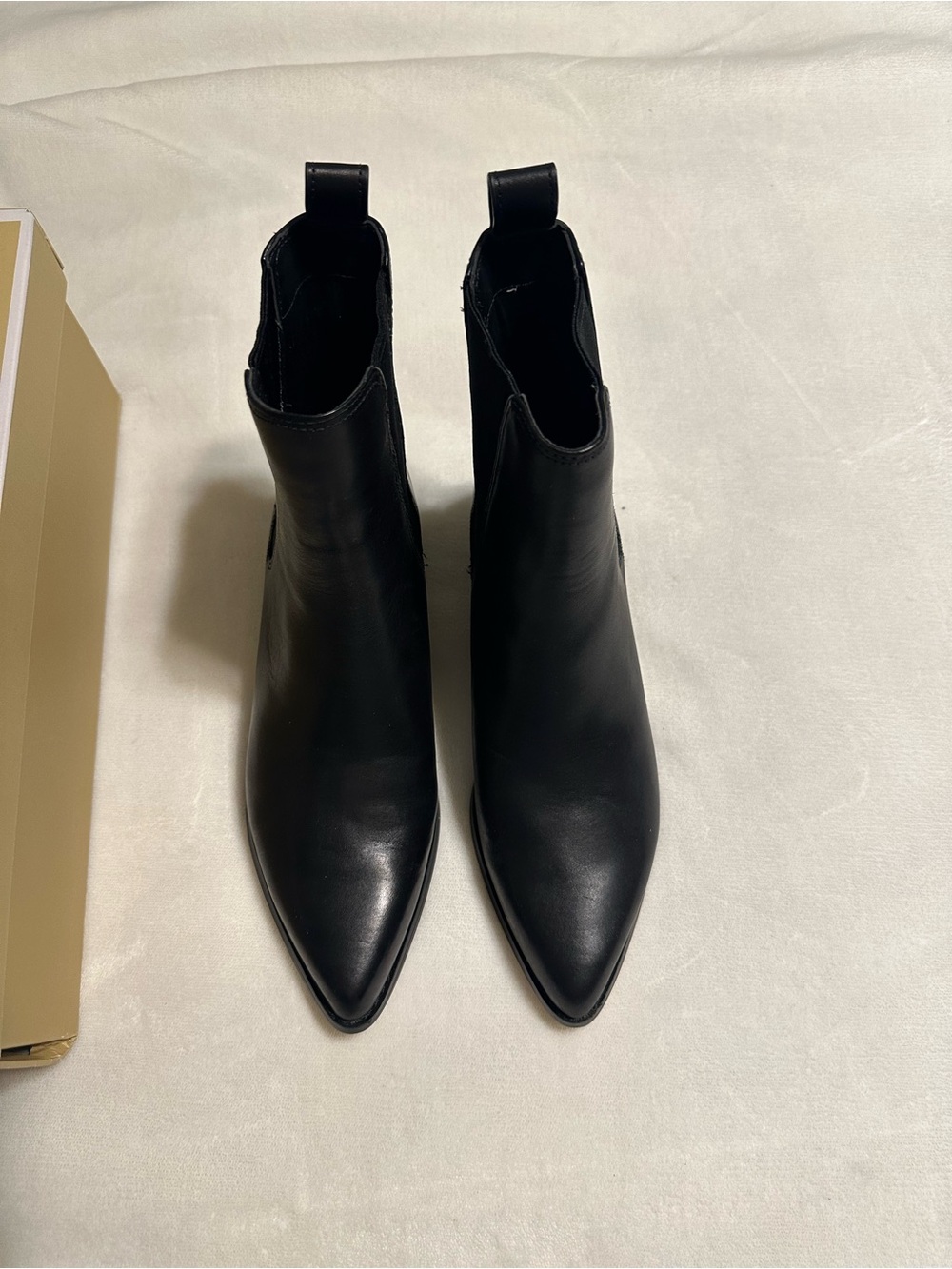 Michael Kors Black Leather Pointed Ankle Booties with Block Heel - Picture 3 of 8